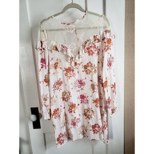 Hummingbird Women laces shoulder long sleeve‎ Rayon Dress Floral print Small